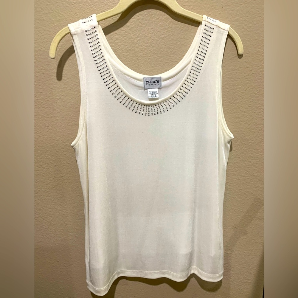 Chico's Travelers Ivory Embellished Sleeveless Tank Top